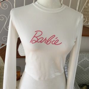 JUNIORS LONG SLEEVED BARBIE CROP TOP